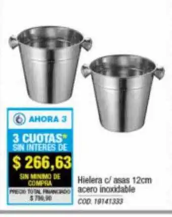 Hielera c asas 12cm acero inoxidable