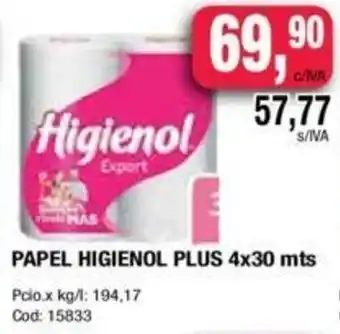 Maxiconsumo Higienol Papel Plus 4x30 mts oferta