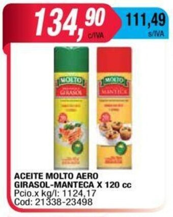 Maxiconsumo Molto Aceite Aero Girasol-Manteca x 120 cc oferta