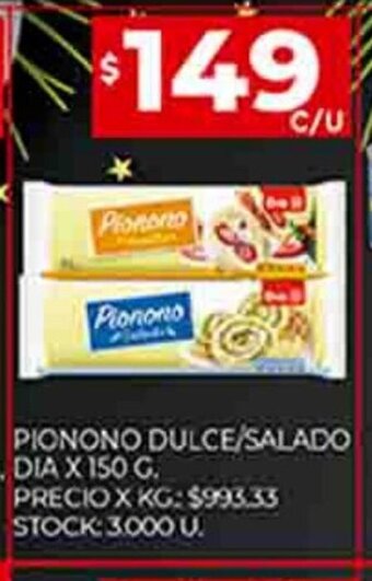 Supermercados DIA Pionono Dulce / Salado Dia x 150g oferta