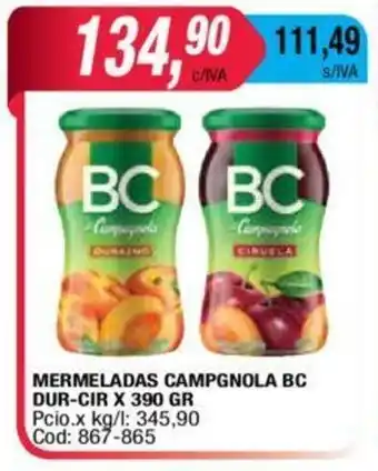 Maxiconsumo BC Mermeladas Campgnola DUR-CIR X 390 GR oferta