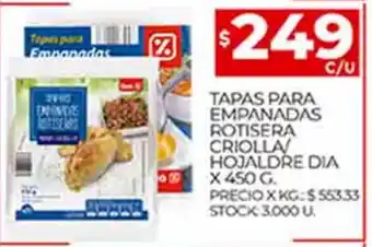 Supermercados DIA Tapas Para Empanadas Rotisera Criolla/ Hojaldre Dia x 450g. oferta