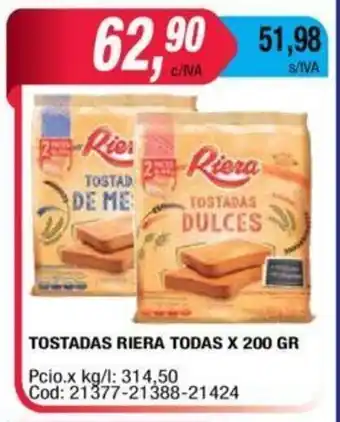 Maxiconsumo Riera Tostadas Todas x 200 GR oferta