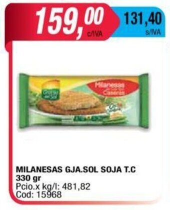 Maxiconsumo Milanesas Gja.Sol Soja T.C 330 gr oferta