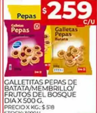 Supermercados DIA Galletitas Pepas De Batata/ Membrillo/ Frutos Del Bosque Dia x 500g. oferta
