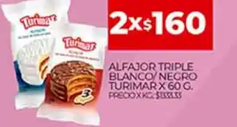 Supermercados DIA Alfajor Triple Blanco/ Negro Turimar x 60g oferta