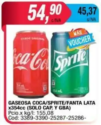 Maxiconsumo Gaseosa Coca/Sprite/Fanta Lata x354cc (Solo Cap. Y GBA) oferta