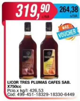 Maxiconsumo Licor Tres Plumas Cafes Sab. X750cc oferta