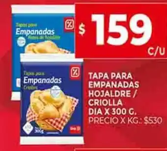 Supermercados DIA Tapa Para Empanadas Hojaldre / Criolla Dia x 300g oferta