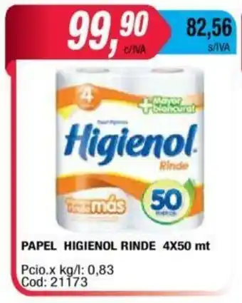 Maxiconsumo Higienol Papel Rinde 4x50 mt oferta