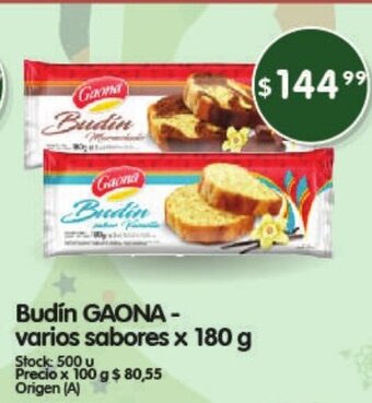 Supermercados Buenos Días Budín Gaona Varios Sabores x 180 g oferta