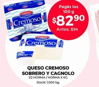 Supermercados Tadicor Queso Cremoso Sobrero Y Cagnolo oferta