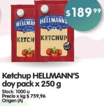 Supermercados Buenos Días Ketchup Hellmann's Doy Pack x 250g oferta