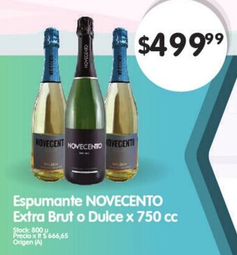 Supermercados Buenos Días Espumante Novecento Extra Brut o Dulce x 750cc oferta