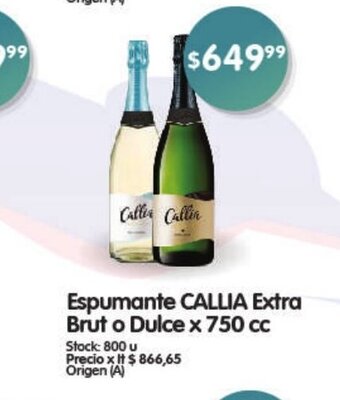 Supermercados Buenos Días Espumante Callia Extra Brut o Dulce x 750cc oferta