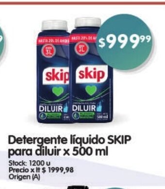 Supermercados Buenos Días Detergente Líquido Skip Para Diluir x 500ml oferta
