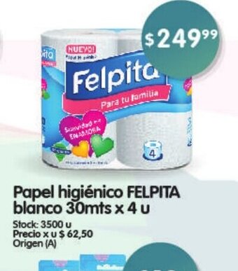 Supermercados Buenos Días Papel Higiénico Felpita Blanco 30mts x 4 u oferta