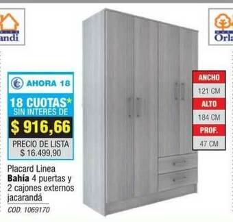 Rio Shop Deco Placard Linea Bahia 4 Puertas Y 2 Cajones Externos Jacarandá oferta