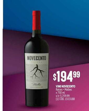 Makro Vino Novecento Raices Malbec x750ml oferta