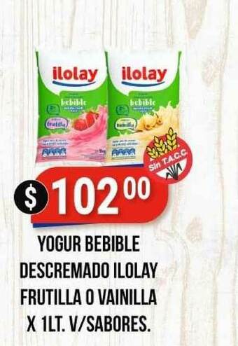 Supermercados Mayor Yogur Bebible Descremado Ilolay Frutilla O Vainilla V Sabores x1Lt oferta
