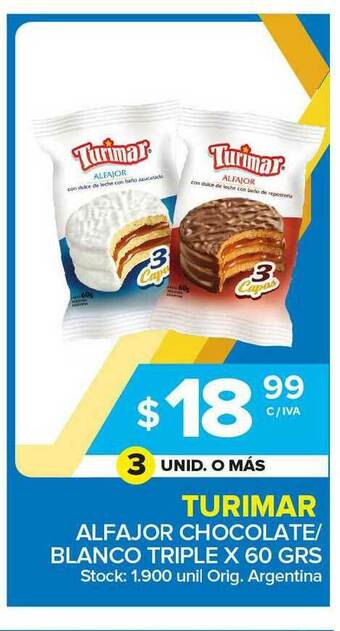 Turimar Alfajor Chocolate Blanco Triple x 60grs