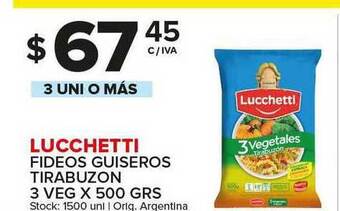 Carrefour Maxi Lucchetti Fideos Guiseros Tirabuzon 3 Veg x 500grs oferta