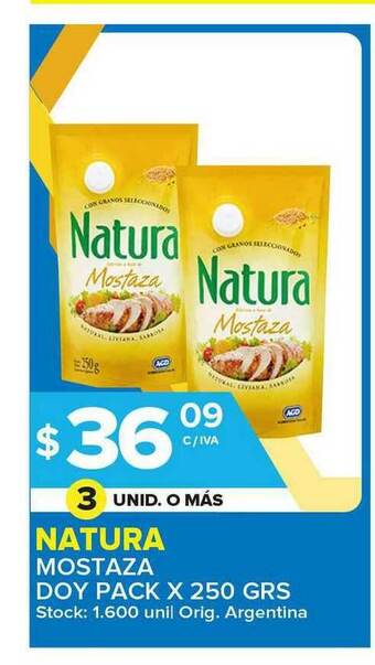 Carrefour Maxi Natural Mostaza Doy Pack x 250grs oferta
