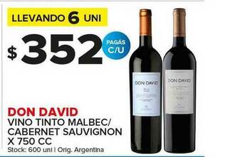 Carrefour Maxi Don David Vino Tinto Malbec Cabernet Sauvignon x 750cc oferta