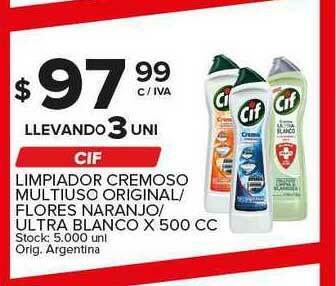 Carrefour Maxi Cif Limpiador Cremoso Multiuso Original Flores Naranjo Ultra Blanco x 500cc oferta
