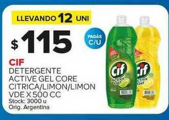 Carrefour Maxi Cif Detergente Active Gel Core Citrica Limon Limon Vde x 500cc oferta