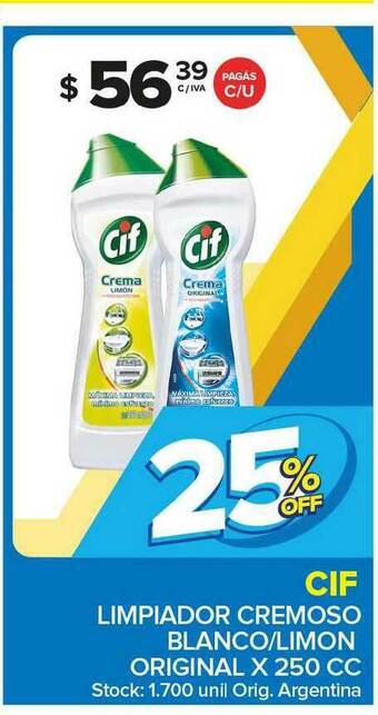 Carrefour Maxi Cif Limpiador Cremoso Blanco Limon Original x 250cc oferta
