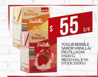 Supermercados DIA Yogur Bebible Sabor Vainilla-Frutilla Dia X 500g oferta