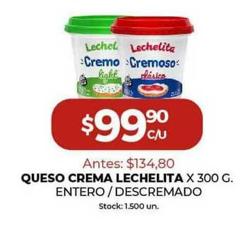 Queso Crema Lechelita Entero Descremado x 300g