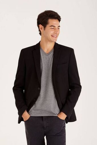 Macowens Saco de punto liso negro oferta