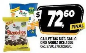 Supermercados Yaguar Galletitas Bizc.Gallo Oro Arroz Dce.100g oferta