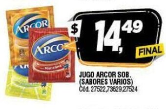 Supermercados Yaguar Arcor Jugo Sob. (Sabores Varios) oferta