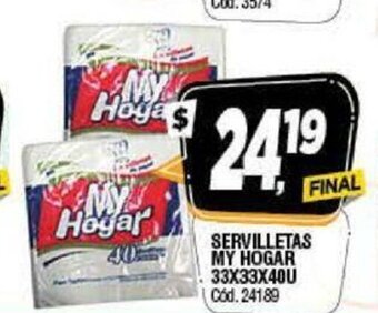 Supermercados Yaguar Servilletas My Hogar 33x33x40u oferta
