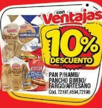 Supermercados Yaguar Pan P/Hamb/Pancho Bimbo/Fargo/Artesano oferta