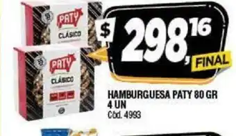 Supermercados Yaguar Hamburguesa Paty 80gr 4 un oferta