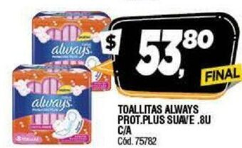 Supermercados Yaguar Always Toallitas Prot.Plus Suave .8u C/A oferta