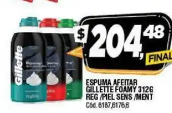 Supermercados Yaguar Gillette Espuma Afeitar Foamy 312g Reg/Piel Sens/Ment oferta