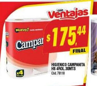 Supermercados Yaguar Higienico Campanita Hs 4rol. 30mts oferta