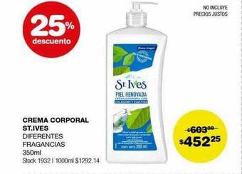 Atomo Conviene Crema corporal st. ives 25% descuento oferta