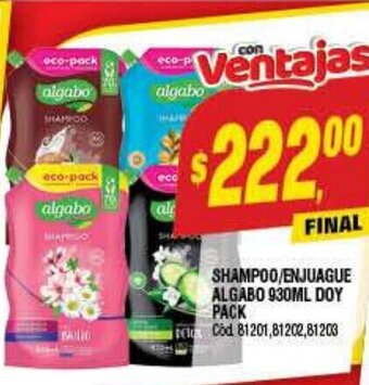 Supermercados Yaguar Shampoo/Enjuague Algabo 930ml Doy Pack oferta
