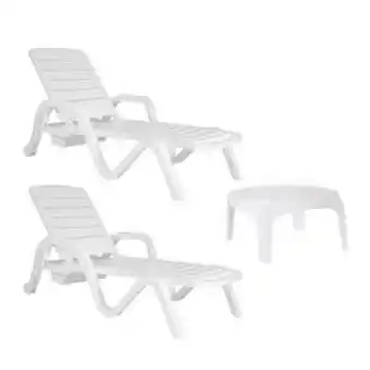 Frávega Juego de 2 reposeras toronto blancas + mesa puket oferta