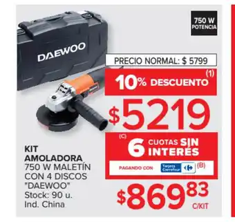 Carrefour "Daewoo" Kit Amoladora 750 w Maletin con 4 Discos oferta
