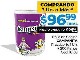 Diarco Campanita Rollo De Cocina Practicorte 1 Un. x 200 Paños oferta