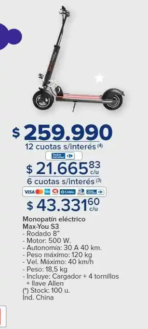 Carrefour Monopatín eléctrico max-you s3 oferta