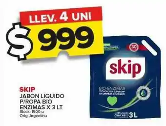 Carrefour Maxi Skip jamon liquido p-ropa bio enzimas oferta