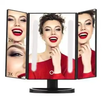 Frávega Espejo triptico para maquillaje con luz led y aumento portátil oferta